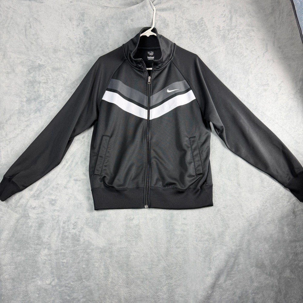 Nike Womens M Black Track Jacket Chevron Stripe Y2K Gorpcore Full Zip Sporty
